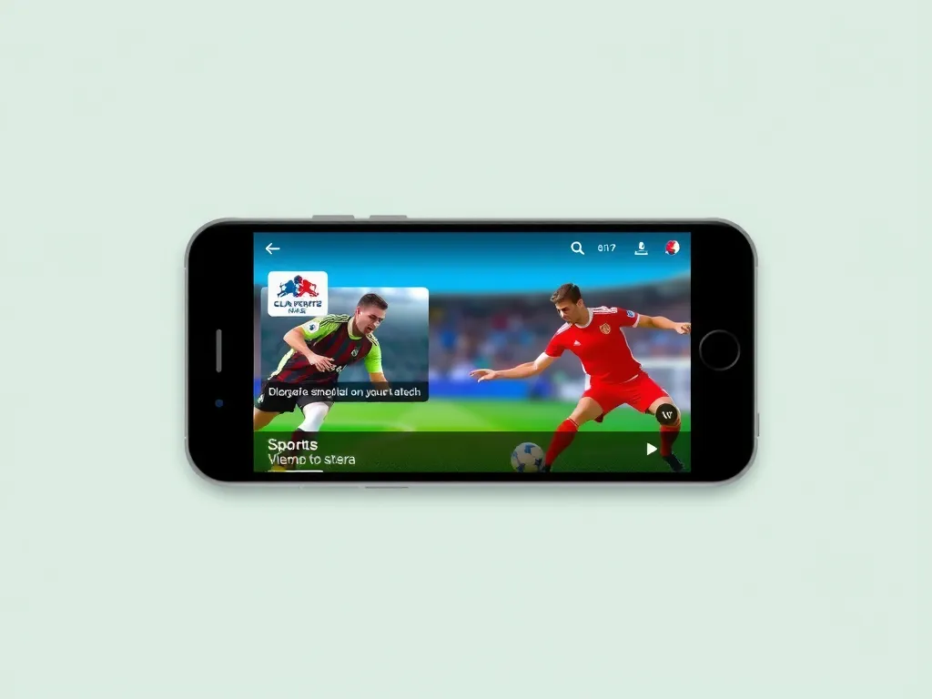 Smartphone displaying a sports streaming app interface, vivid colors, intuitive design, high resolution screen