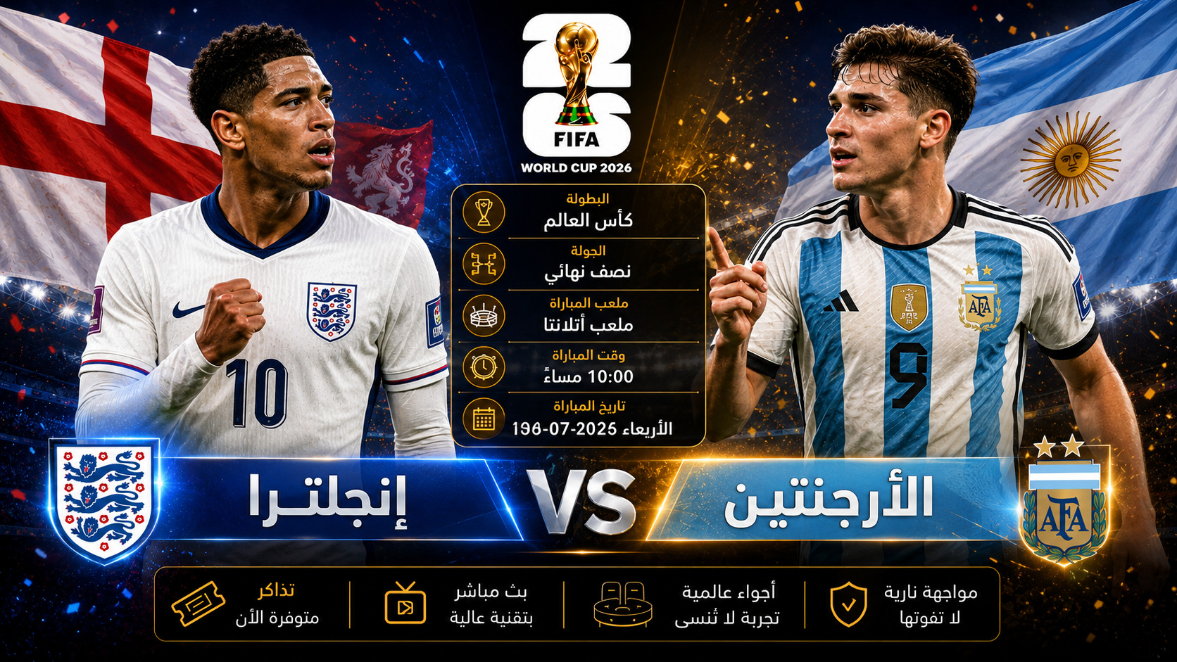 موعد مباراة إنجلترا ضد الأرجنتين.. كلاسيكو المونديال الأسطوري “القنوات والتشكيل والمعلق”