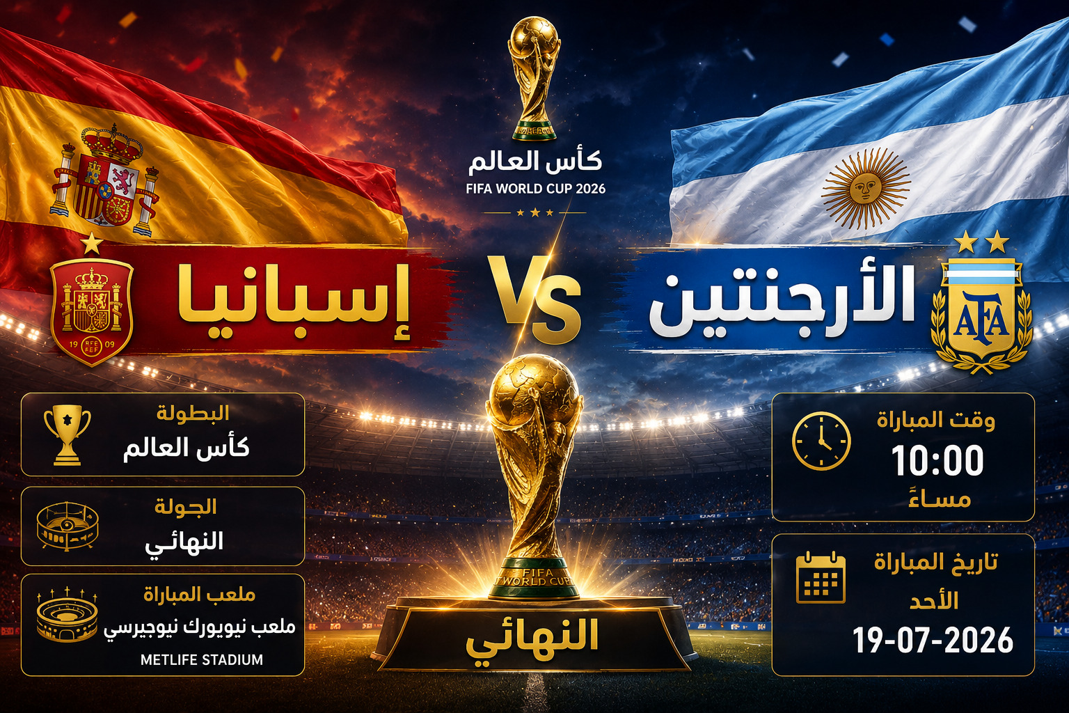 موعد نهائي الحلم إسبانيا ضد الأرجنتين. القنوات والتشكيل والمعلق والبث