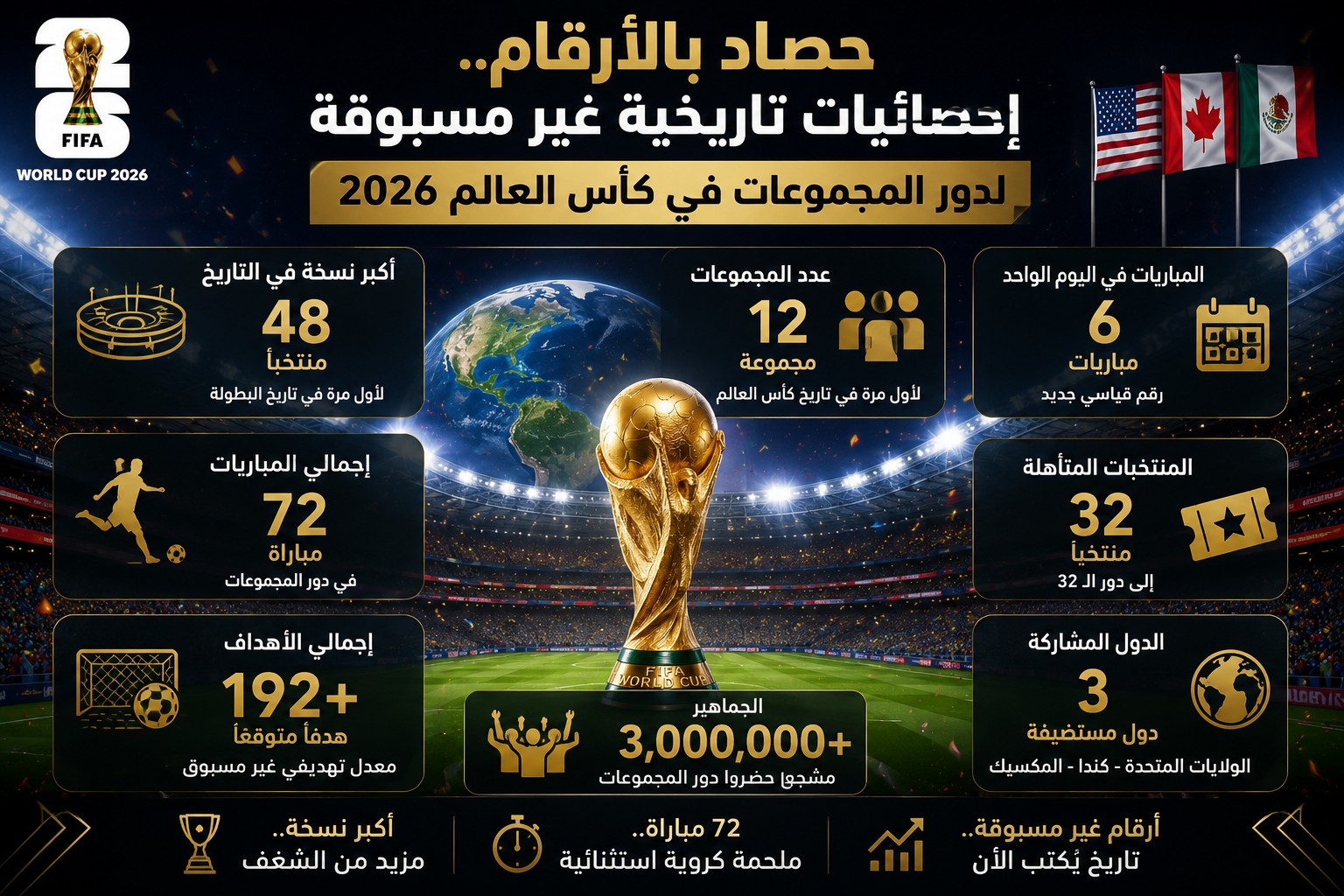 حصاد بالأرقام.. إحصائيات كأس العالم 2026 التاريخية الغير مسبوقة لدور المجموعات